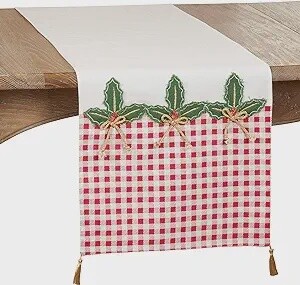 Red Checkered Holly Table Runner