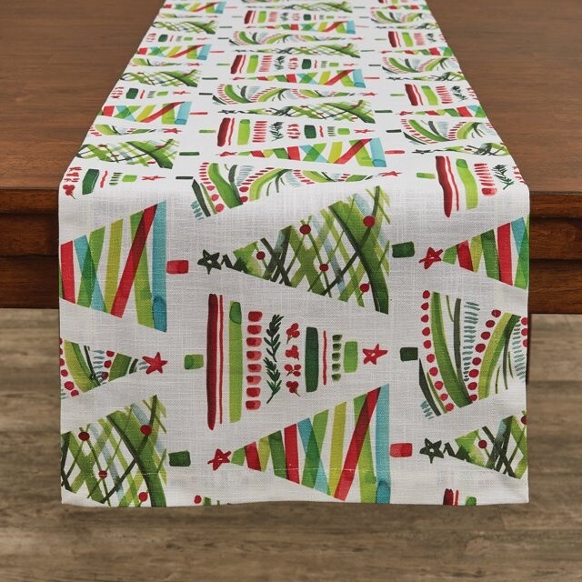 Happy Merry Christmas Trees Table Runner