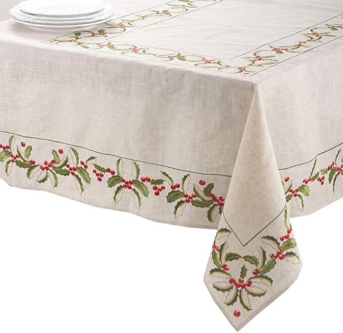 Holly Embroidered Tablecloth