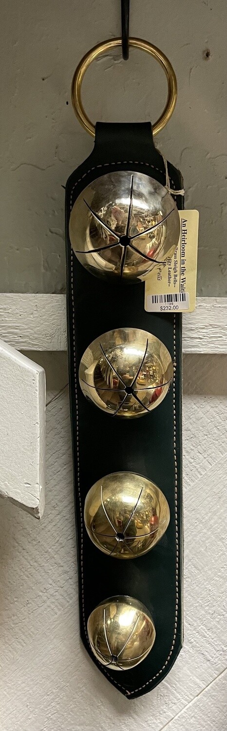 Solid Brass Sleigh Bells - Green leather Strap