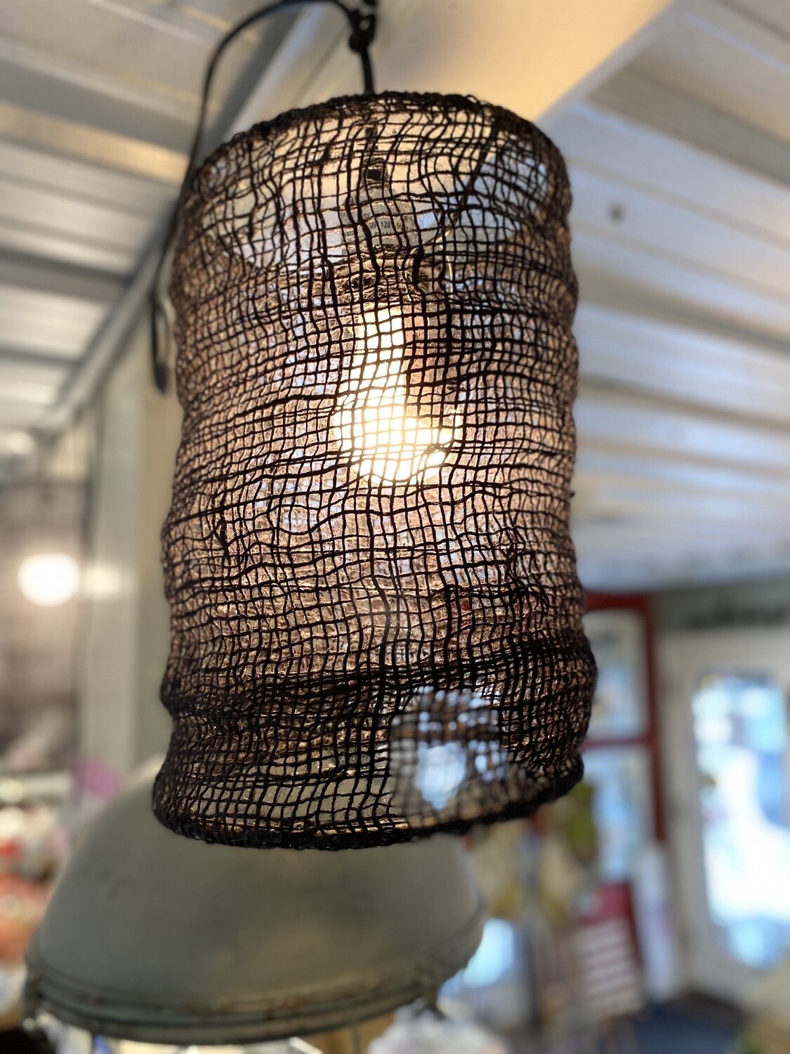 Black Jute Mesh Shade Ceiling Fixture