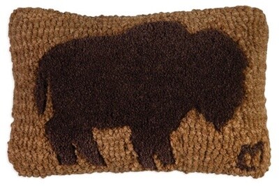Pillow Hooked Tufted Buffalo on brown