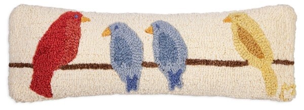Pillow Birds on a wire 8" x 24" hooked
