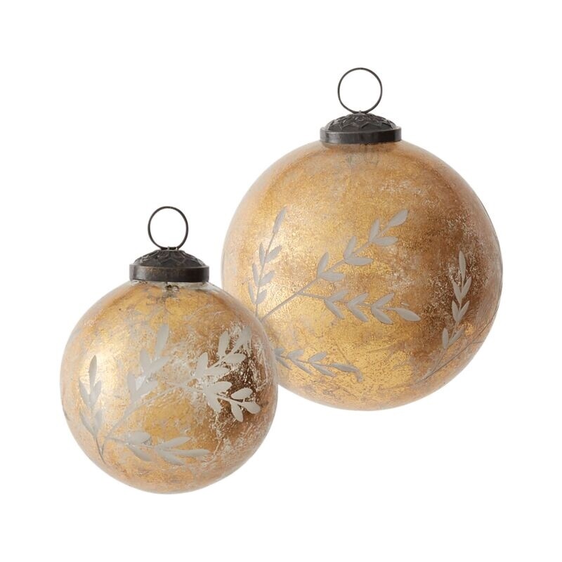 Ornament Gold ball with Printed with Leaves