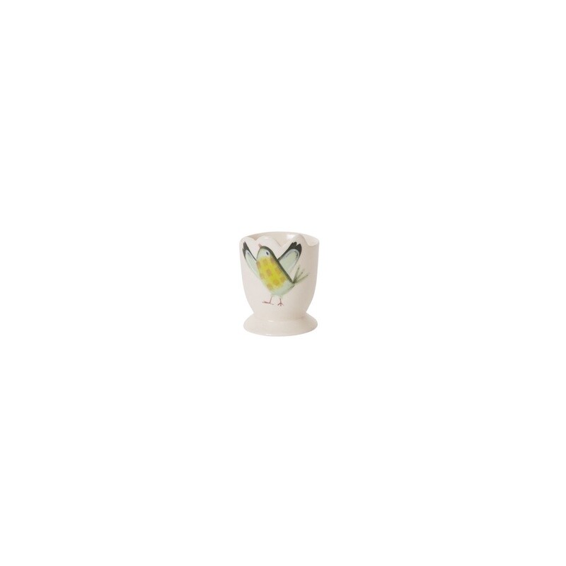Eggcup Spring White Ceramic with Bird