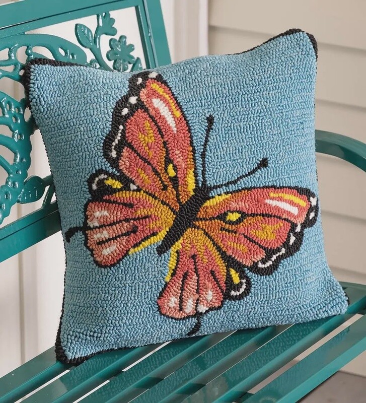 Indoor/Outdoor Pillow - Hooked Butterfly