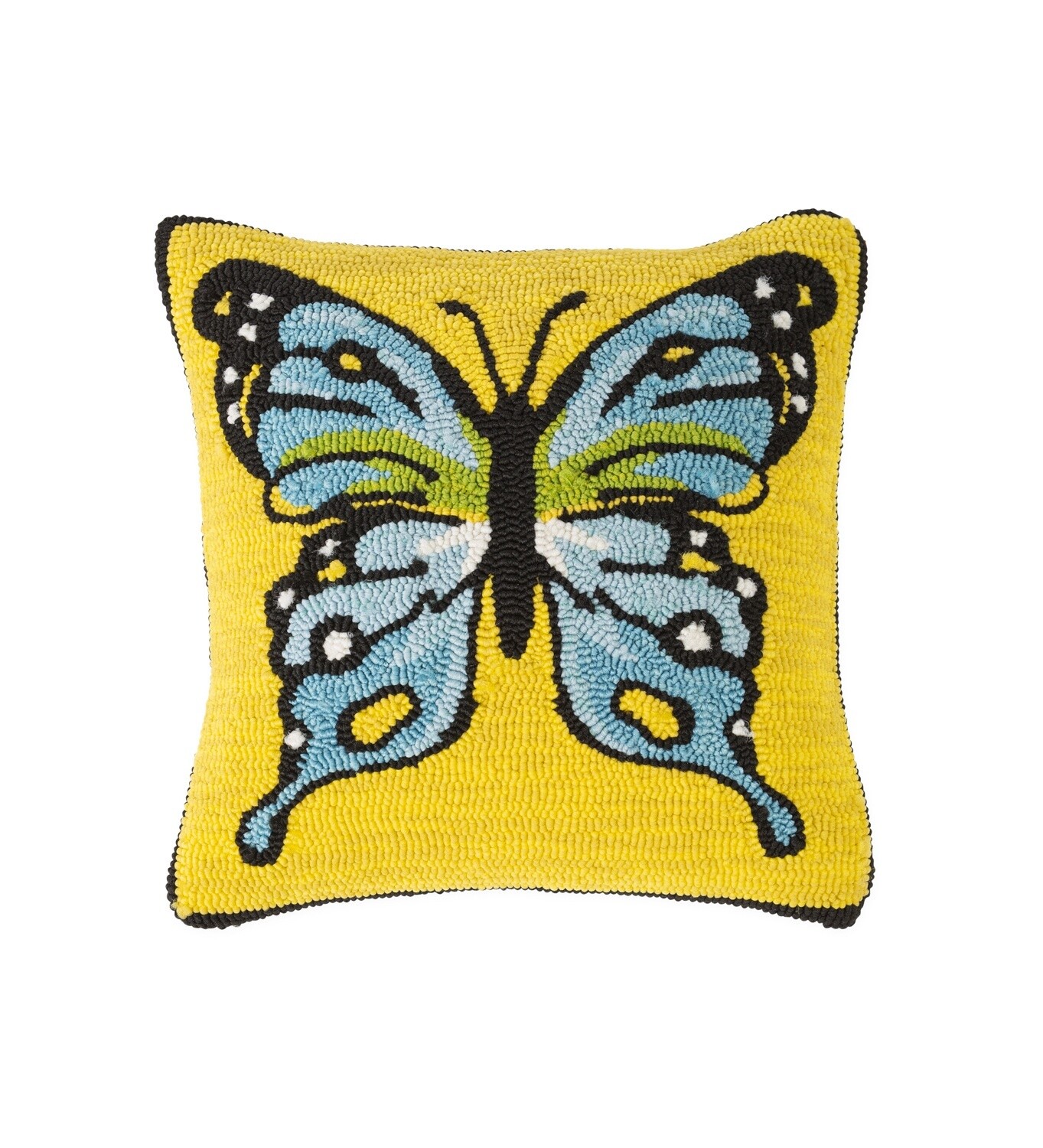 Pillow Indoor Outdoor Hooked Yellow Butterfly