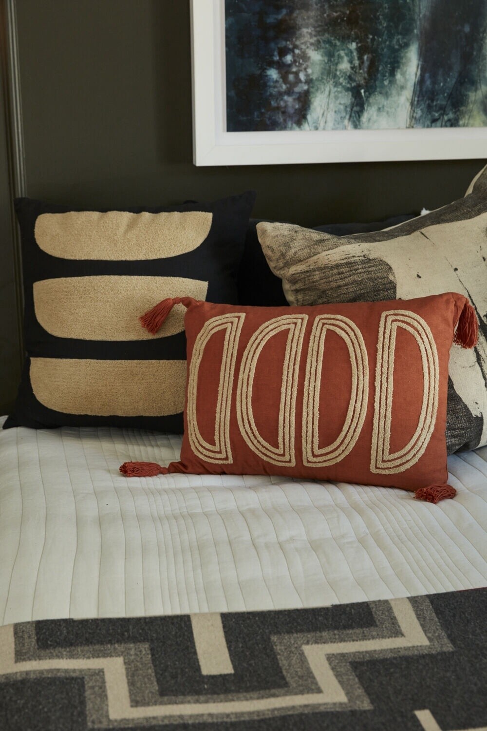 Midcentury Burnt Orange Pillow - Embroidered