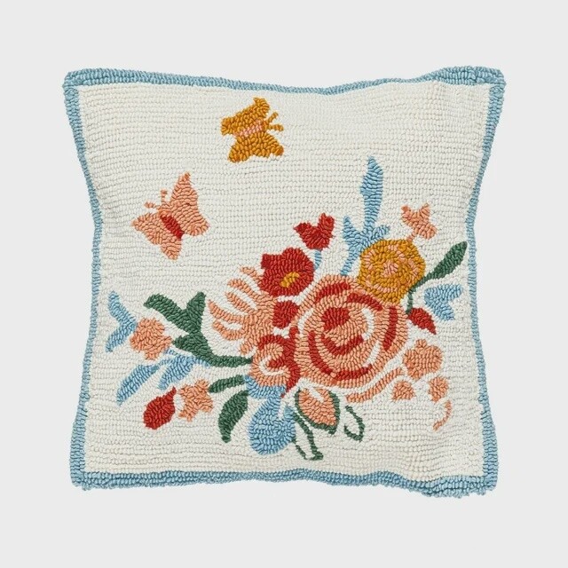 Indoor/Outdoor Butterfly Hooked Pillow