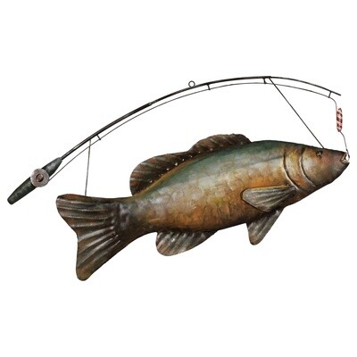 Wall Decor Metal Trout with Fishing Rod