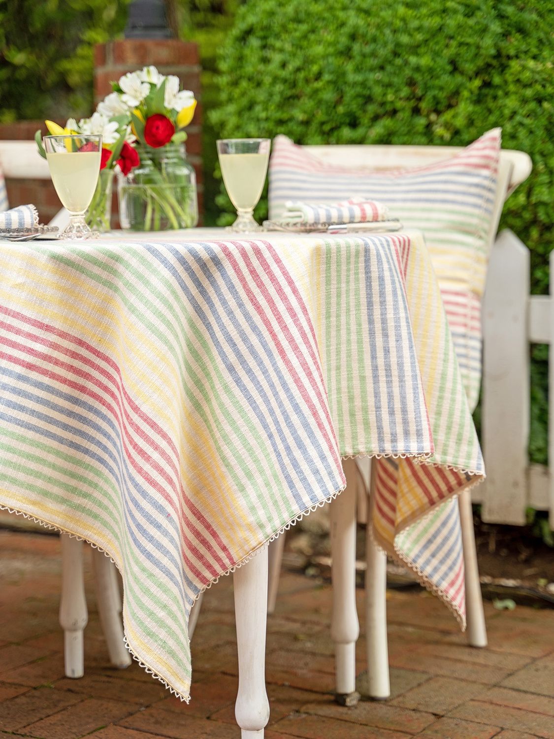 Fresh Summer Stripe Square Tablecloth by April Cornell