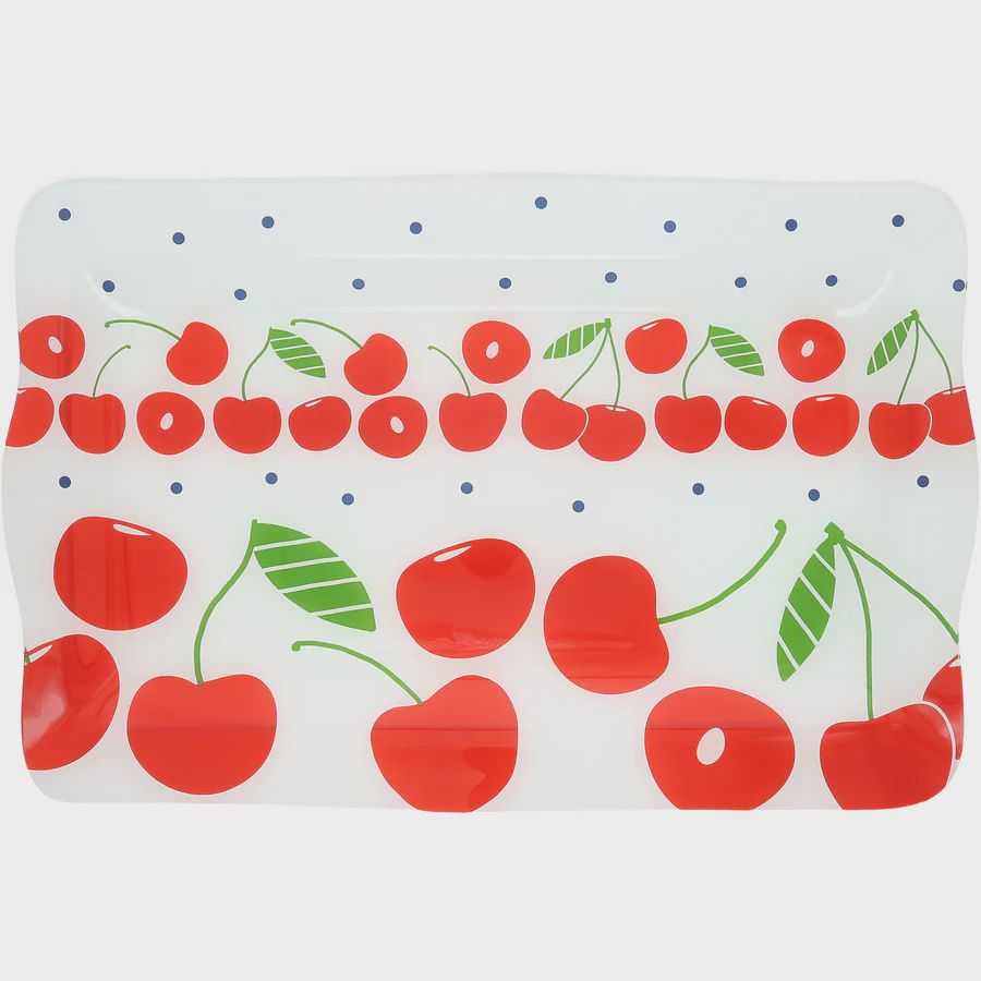 Glass Serving Tray - Cherry Motif