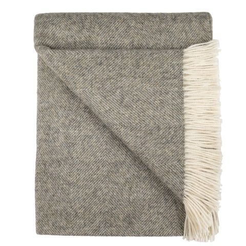 Fringed Herringbone Wool Throw - Black/White