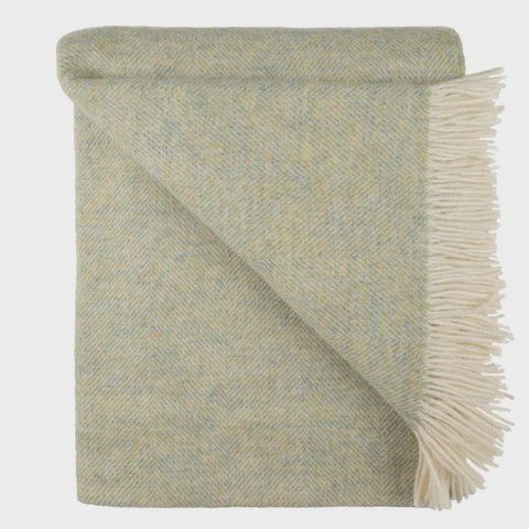 Greyish Blue Wool Throw, Herringbone