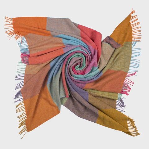 Colorful Wool Throw, Fringed