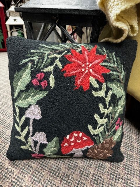 Holiday Mushrooms Wreath Pillow