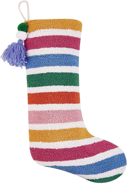 Rainbow Stripe Stocking with Pom Pom Tassel