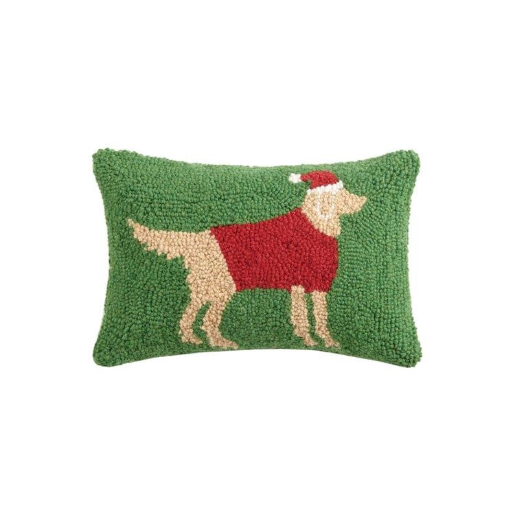 Christmas Golden Retriever Hooked Pillow