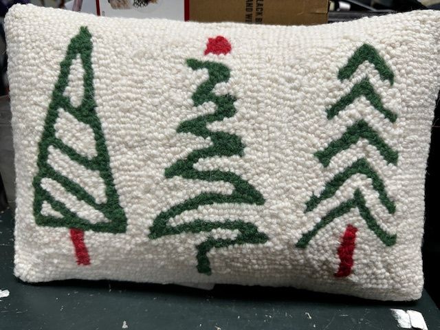 Christmas Tree Trio Hooked Pillow