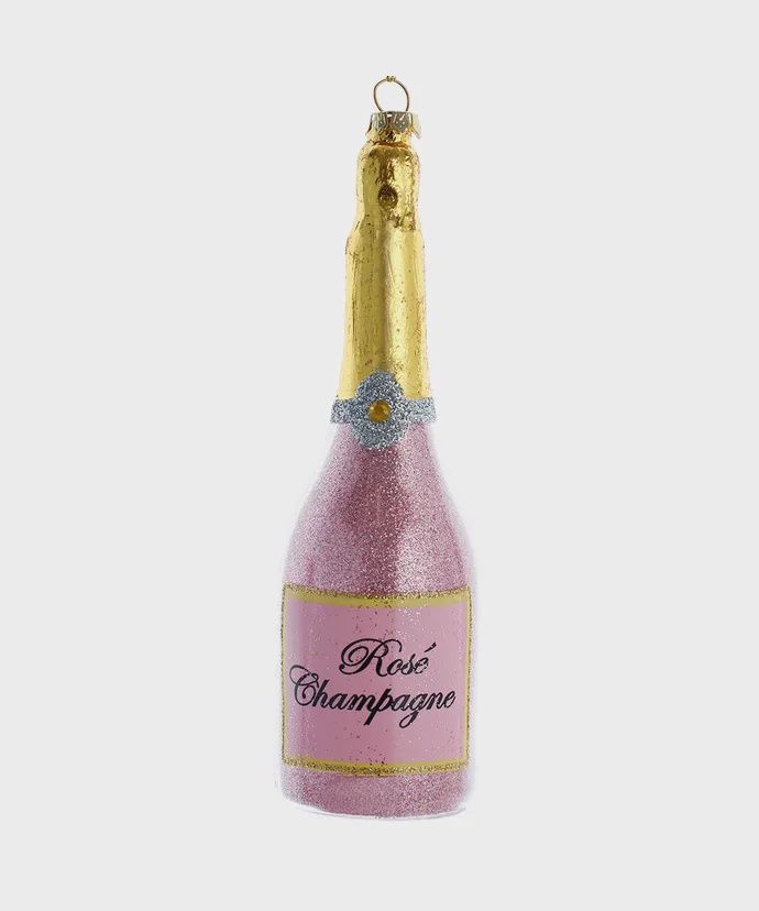 Glass Pink &amp; Pewter &quot;Rosé Champagne&quot; Bottle Ornament