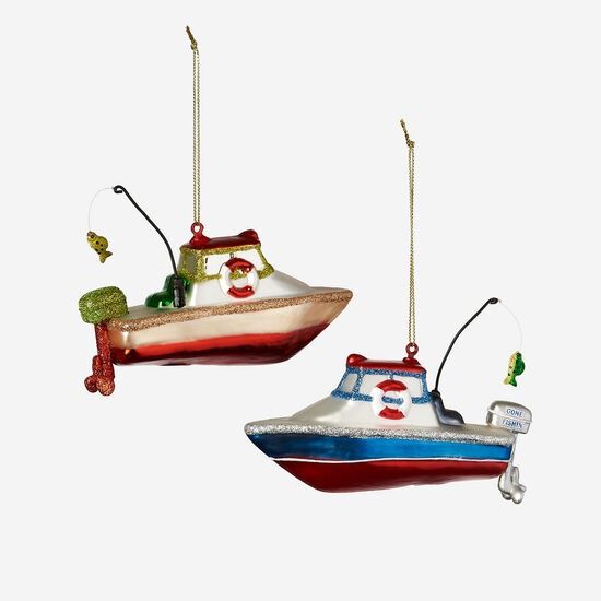 Fishing Boat with Outboard Motor - Glass Ornament