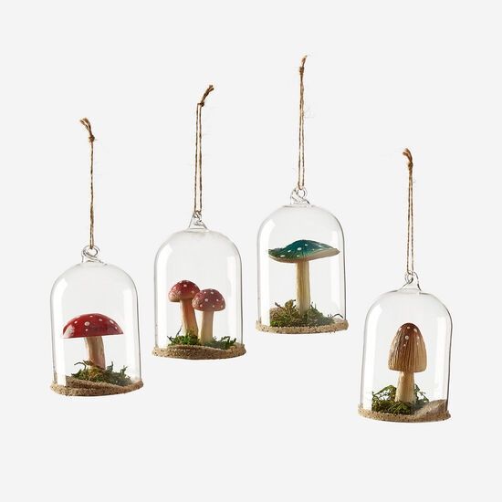 Mushroom in Glass Dome Orn, 4 Asst, Glass, 4.75