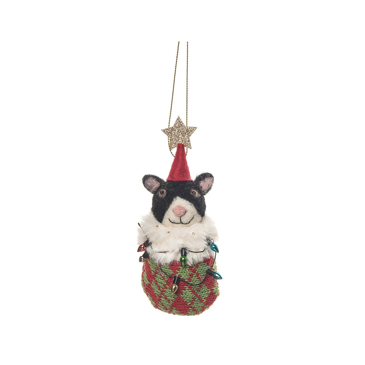 Cat in Stocking with Star Fabric Ornament
