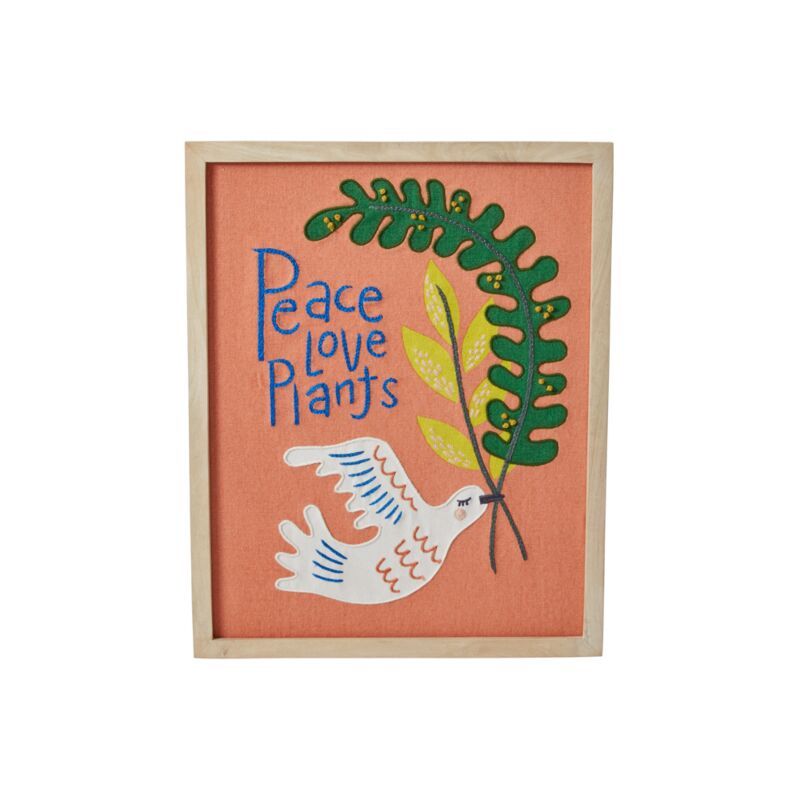 Embroidered Wall Art - Peace Love Plants