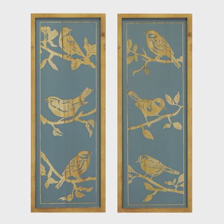 Portrait Floral Bird Wall Art Blue