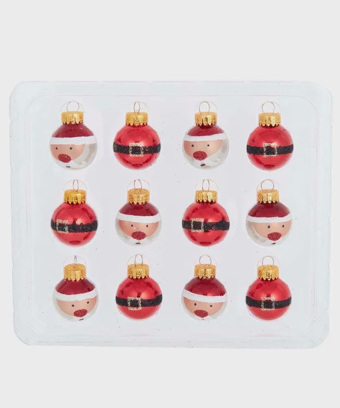Vintage Santa, Box of 12 Miniature Round Ornaments