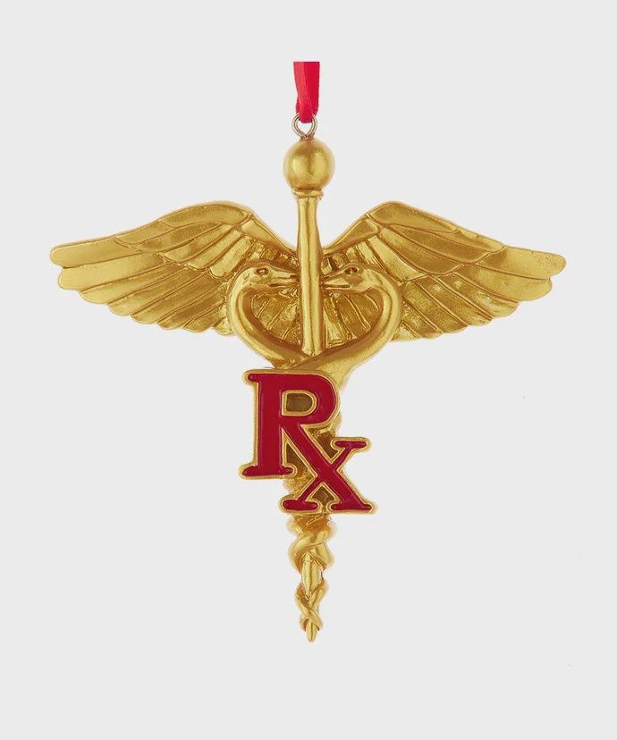 Gold Caduceus RX Ornament