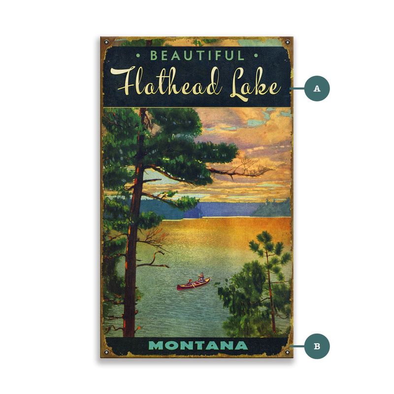 Lake Scene at Sunset Vintage Sign