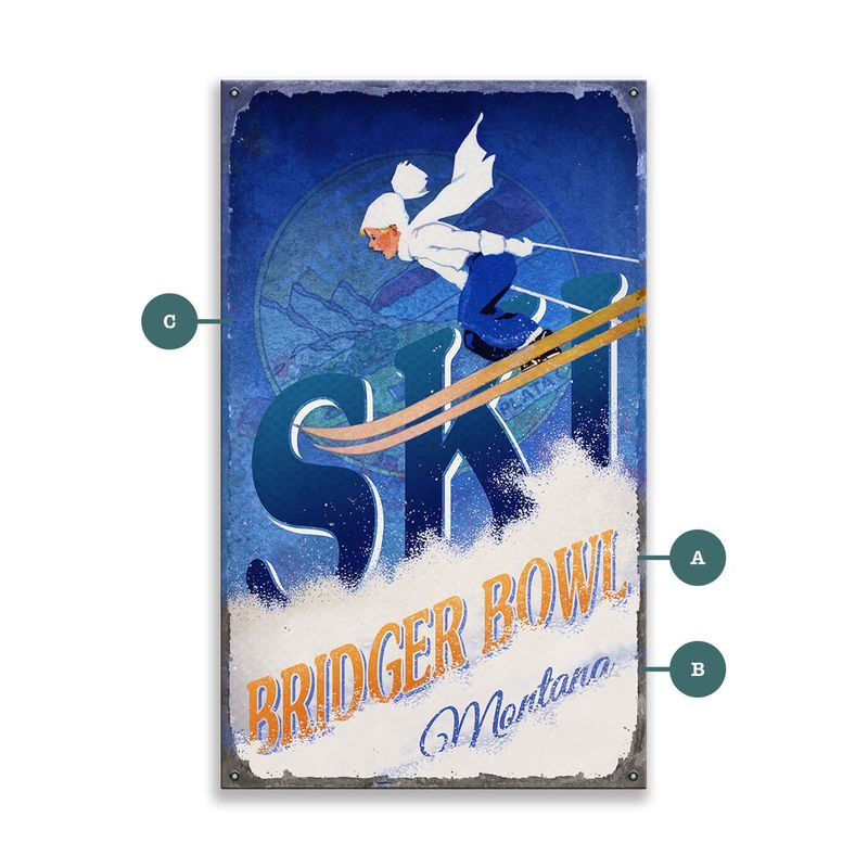 Child Downhill Skier Vintage Sign