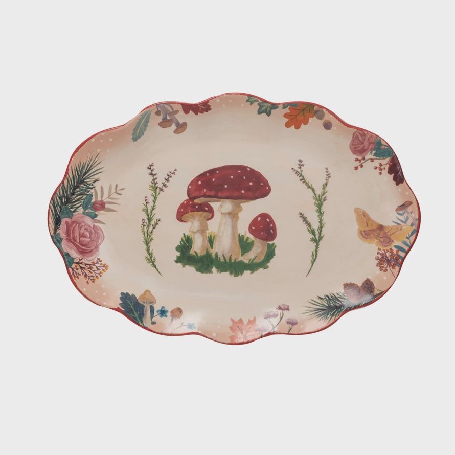 Vintage Mushroom Serving Platter - Oval