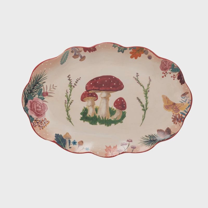 Vintage Mushroom Serving Platter - Oval