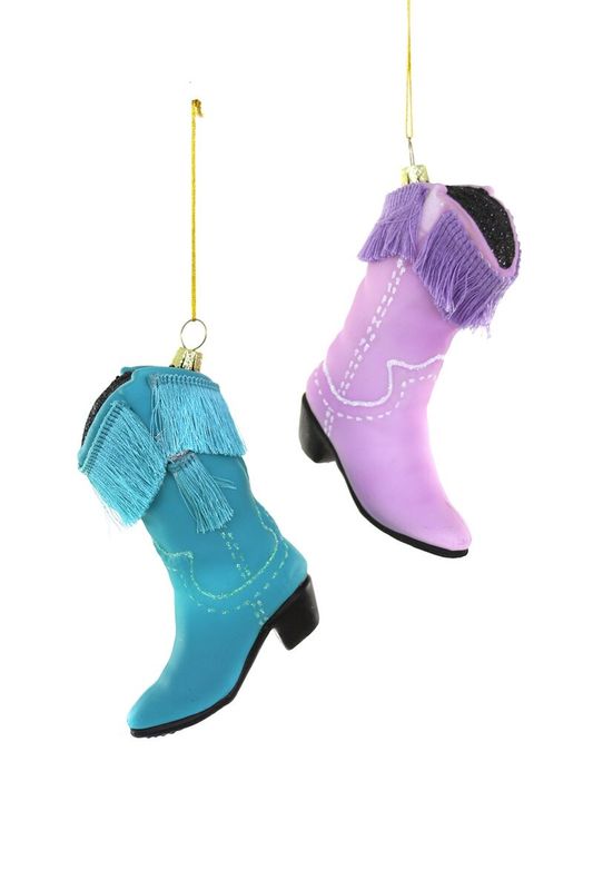 Fringed Cowboy Boots Turquoise and Pink Ornament