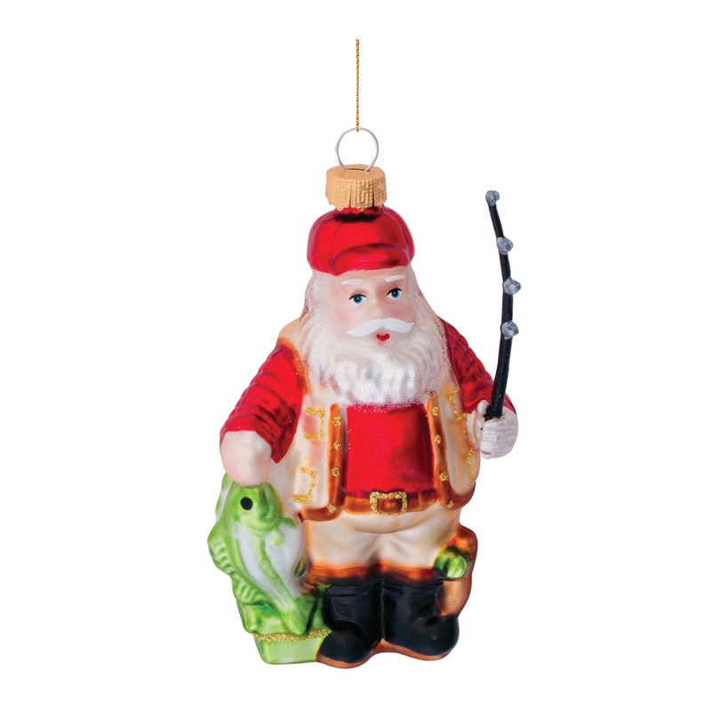 Santa Fishing Glass Ornament