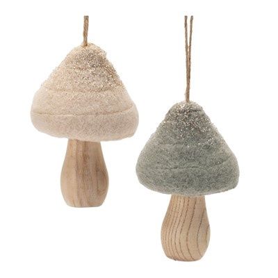 Mushroom  Ornament Wood and Fabric