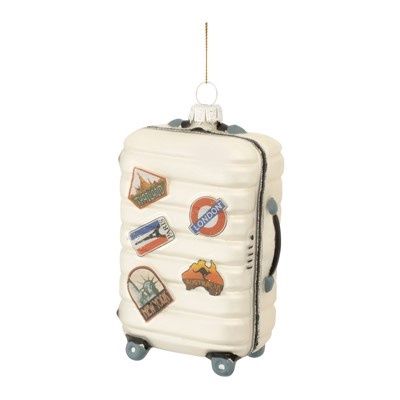 Suitcase Glass Ornament with Travel Stickers