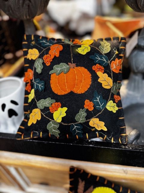 Fall Leaves and Pumpkin- Felt Applique  Pillow