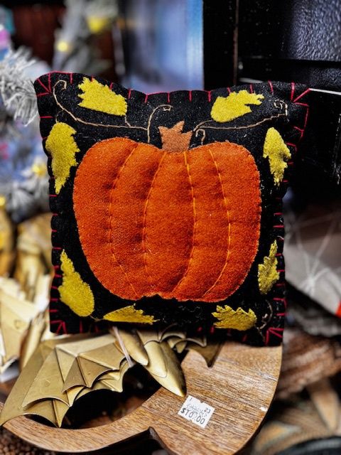 Pumpkin Appliqué on Black Felt