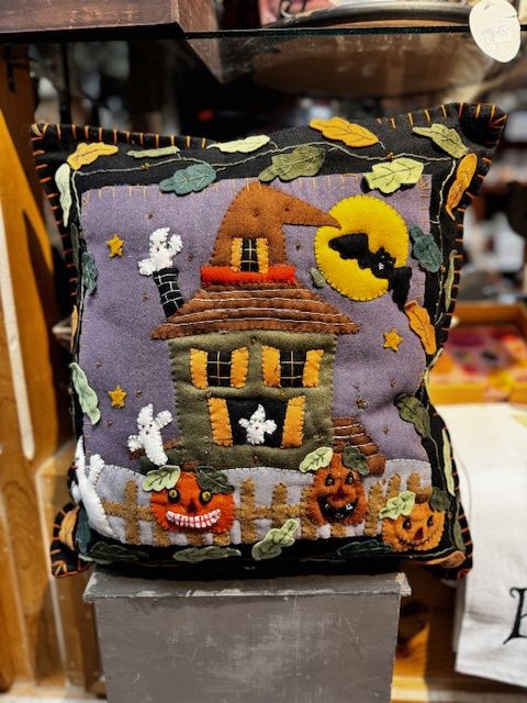 Felt Applique Haunted House Pillow