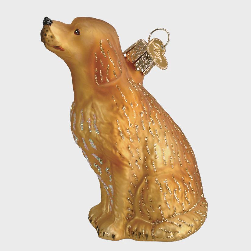 Sitting Golden Retriever Glass Ornament