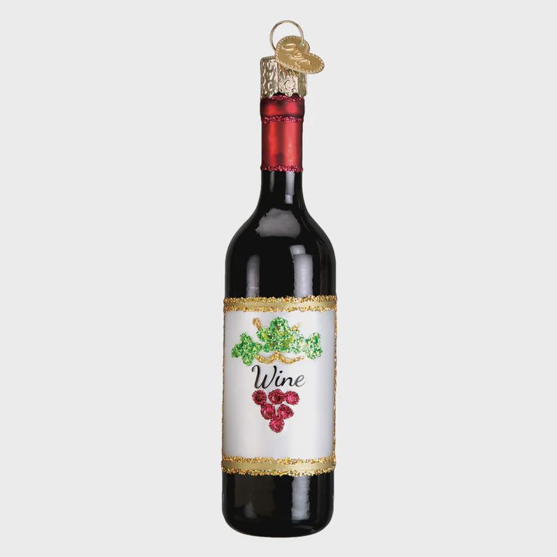 Red Wine Bottle Glass Ornament