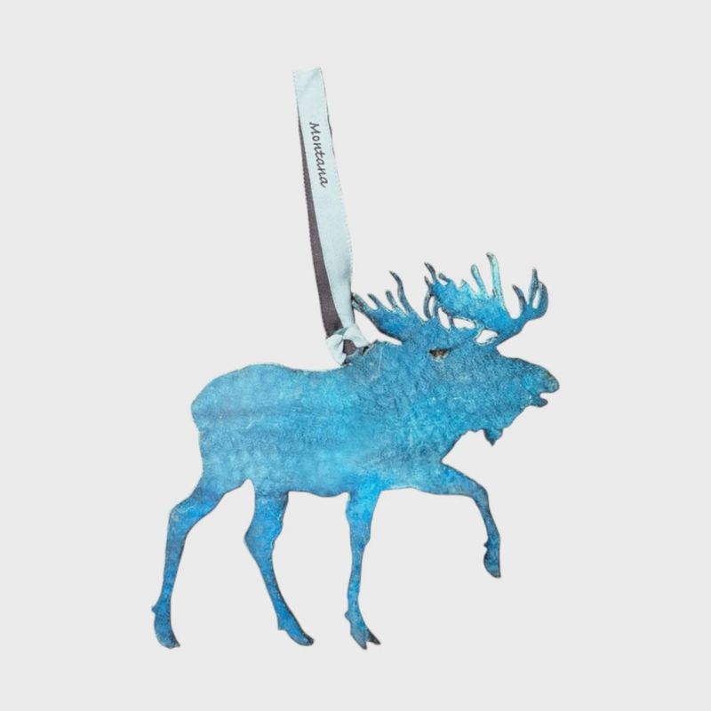 Hammered Blue Moose Ornament (Small)