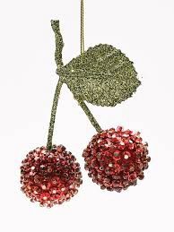 Sequin Cherries with Glitterd Leaf Ornament