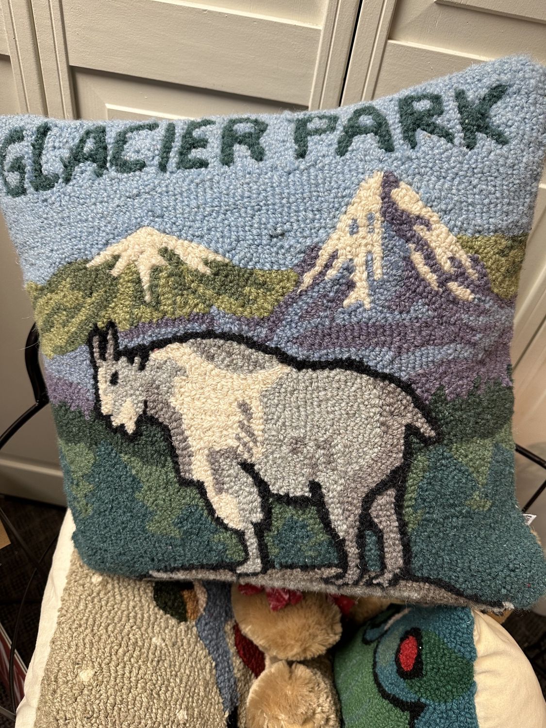 Glacier Park Mountain Goat Hooked Pillow