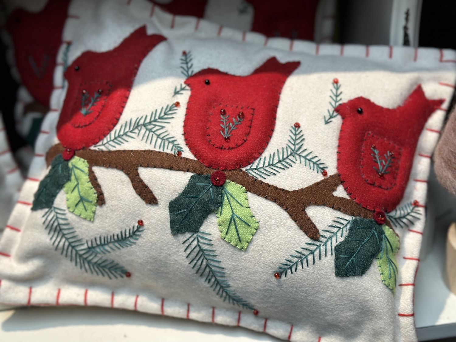 Pillow Three Red Birds