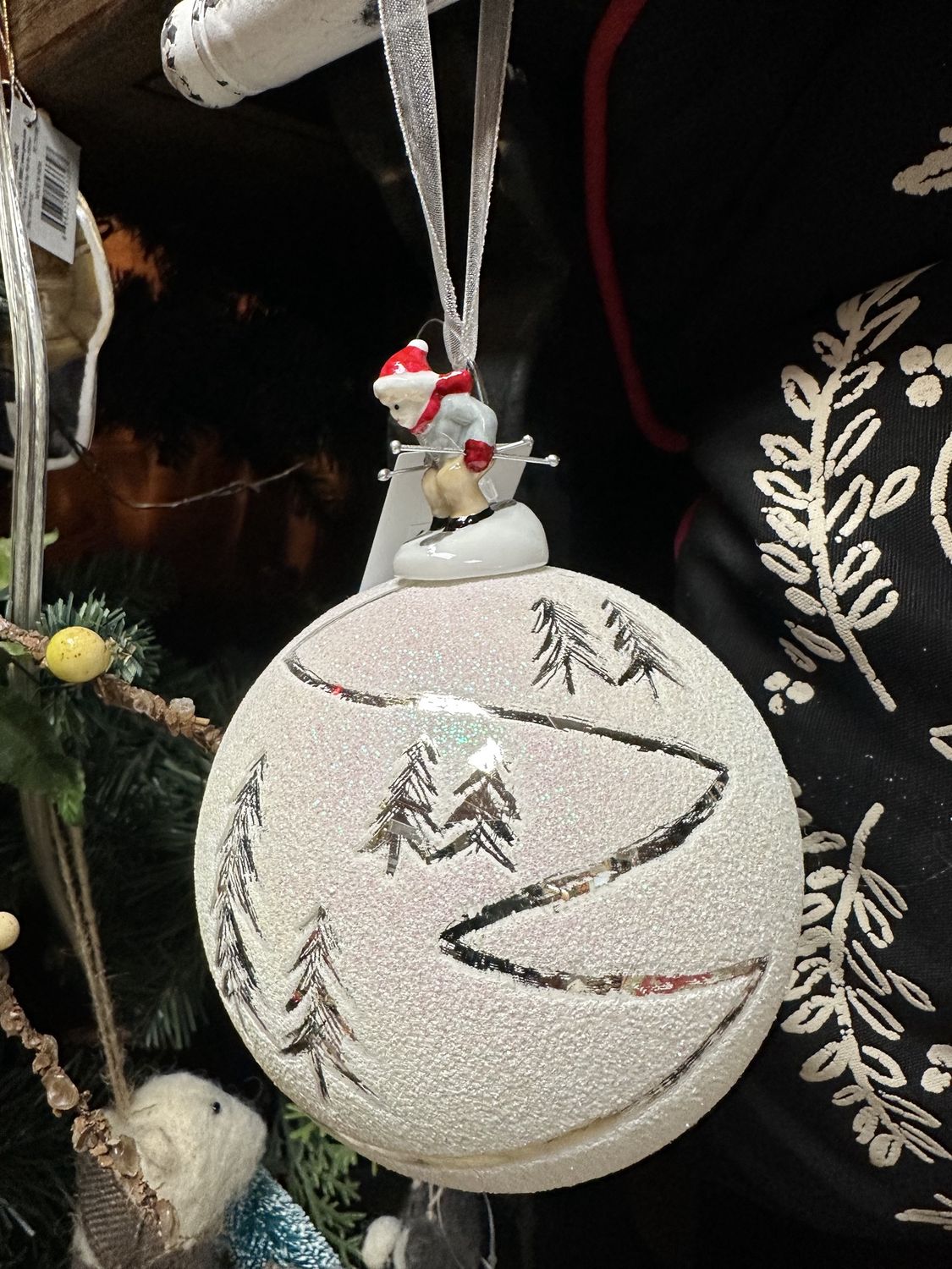 Snow Skiing Ornament, Round Ball