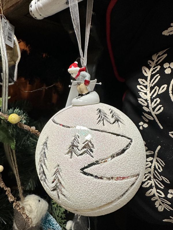Snow Skiing Ornament, Round Ball